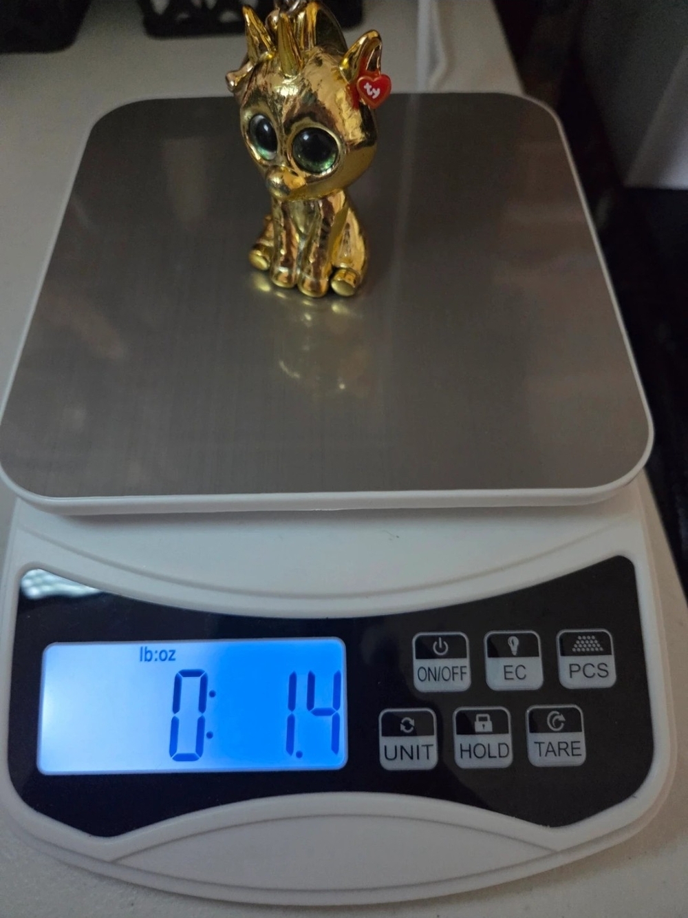 Gold Unicorn Ty Beanie Keychain - Picture 7 of 7